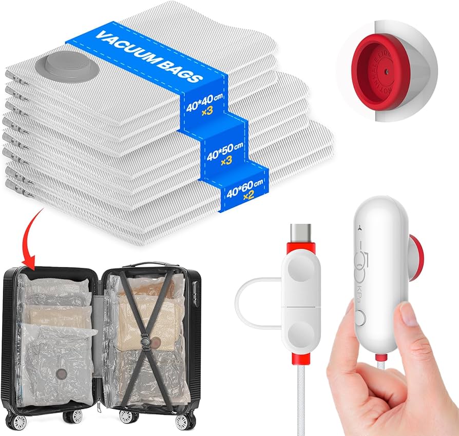 Amazon｜Vacbird 圧縮袋 旅行用 衣類圧縮袋 8枚入 USB 電動ポンプ付き